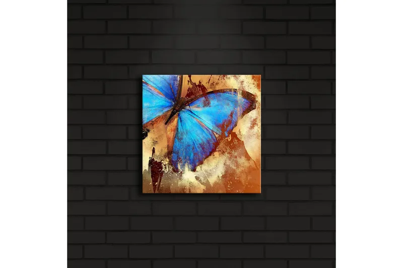 Canvastavla med LED-belysning 28x28 cm - Färgglad fjäril med blå vingar - Blå / Orange / Beige - Inredning - Tavlor & posters - Canvastavla