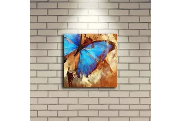 Canvastavla med LED-belysning 28x28 cm - Färgglad fjäril med blå vingar - Blå / Orange / Beige - Inredning - Tavlor & posters - Canvastavla
