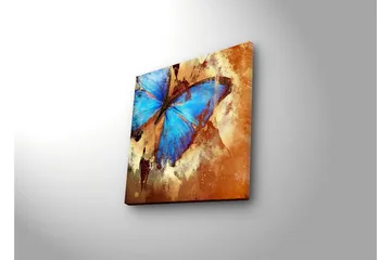 Canvastavla med LED-belysning 28x28 cm - Färgglad fjäril med blå vingar - Blå / Orange / Beige - Inredning - Tavlor & posters - Canvastavla