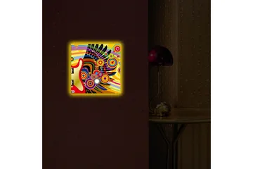 Canvastavla med LED-belysning 28x28 cm - Färgglad gitarr med abstrakta mönster och cirklar - Gul / Röd / Grön - Inredning - Tavlor & posters - Canvastavla