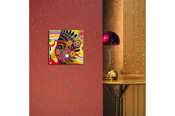 Canvastavla med LED-belysning 28x28 cm - Färgglad gitarr med abstrakta mönster och cirklar - Gul / Röd / Grön - Inredning - Tavlor & posters - Canvastavla