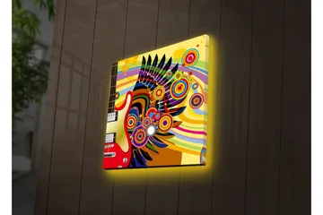 Canvastavla med LED-belysning 28x28 cm - Färgglad gitarr med abstrakta mönster och cirklar - Gul / Röd / Grön - Inredning - Tavlor & posters - Canvastavla