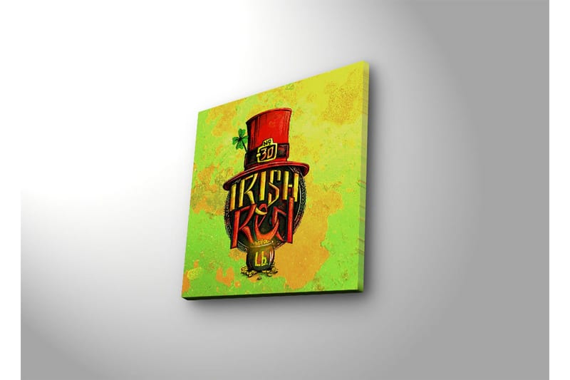 Canvastavla med LED-belysning 28x28 cm - Färgglad illustration av en irländsk hatt med text och klöverblad - Grön / Röd / Gul - Inredning - Tavlor & posters - Canvastavla