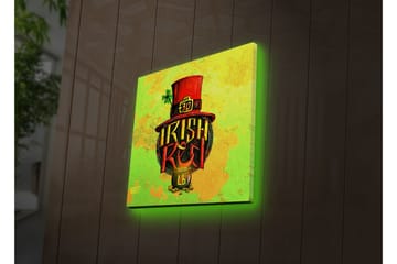 Canvastavla med LED-belysning 28x28 cm - Färgglad illustration av en irländsk hatt med text och klöverblad - Grön / Röd / Gul - Inredning - Tavlor & posters - Canvastavla