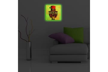 Canvastavla med LED-belysning 28x28 cm - Färgglad illustration av en irländsk hatt med text och klöverblad - Grön / Röd / Gul - Inredning - Tavlor & posters - Canvastavla