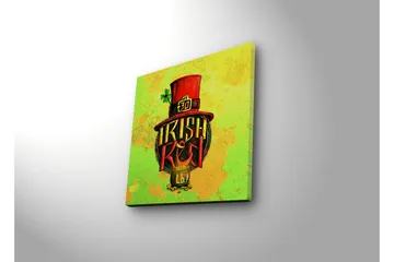 Canvastavla med LED-belysning 28x28 cm - Färgglad illustration av en irländsk hatt med text och klöverblad - Grön / Röd / Gul - Inredning - Tavlor & posters - Canvastavla