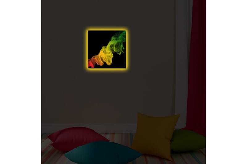 Canvastavla med LED-belysning 28x28 cm - Färgglad rökformation i röda, gula och gröna nyanser - Röd / Gul / Grön - Inredning - Tavlor & posters - Canvastavla