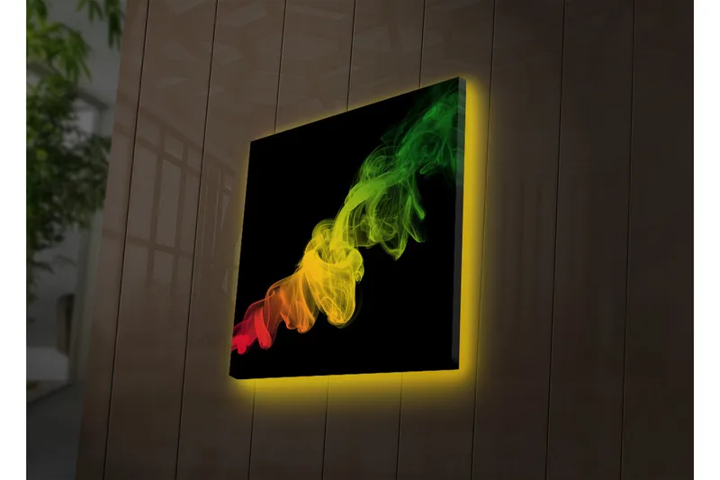 Canvastavla med LED-belysning 28x28 cm - Färgglad rökformation i röda, gula och gröna nyanser - Röd / Gul / Grön - Inredning - Tavlor & posters - Canvastavla
