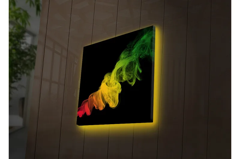 Canvastavla med LED-belysning 28x28 cm - Färgglad rökformation i röda, gula och gröna nyanser - Röd / Gul / Grön - Inredning - Tavlor & posters - Canvastavla