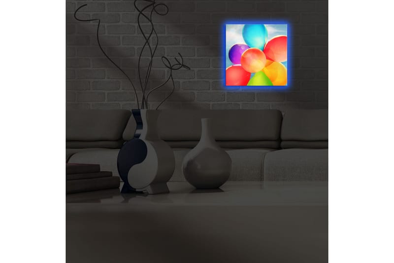 Canvastavla med LED-belysning 28x28 cm - Färgglad samling av ballonger - Röd / Blå / Grön - Inredning - Tavlor & posters - Canvastavla
