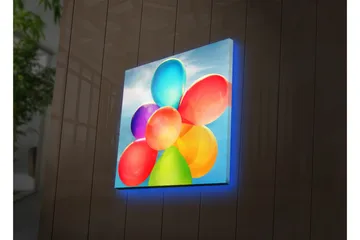 Canvastavla med LED-belysning 28x28 cm - Färgglad samling av ballonger - Röd / Blå / Grön - Inredning - Tavlor & posters - Canvastavla
