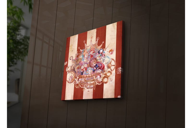 Canvastavla med LED-belysning 28x28 cm - Fantasifull komposition med lekfulla karaktärer och mekaniska detaljer - Röd / Beige / Blå - Inredning - Tavlor & posters - Canvastavla