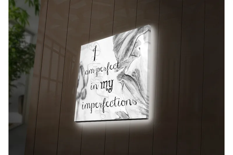 Canvastavla med LED-belysning 28x28 cm - Inspirerande citat om att vara perfekt i sina imperfektioner - Svart / Grå / Vit - Inredning - Tavlor & posters - Canvastavla