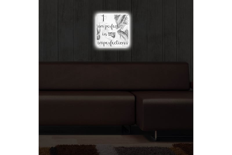 Canvastavla med LED-belysning 28x28 cm - Inspirerande citat om att vara perfekt i sina imperfektioner - Svart / Grå / Vit - Inredning - Tavlor & posters - Canvastavla