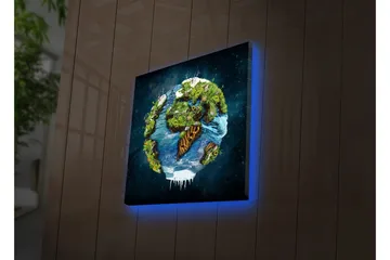 Canvastavla med LED-belysning 28x28 cm - Jorden med grönskande landskap och vattenytor - Grön / Blå / Brun - Inredning - Tavlor & posters - Canvastavla