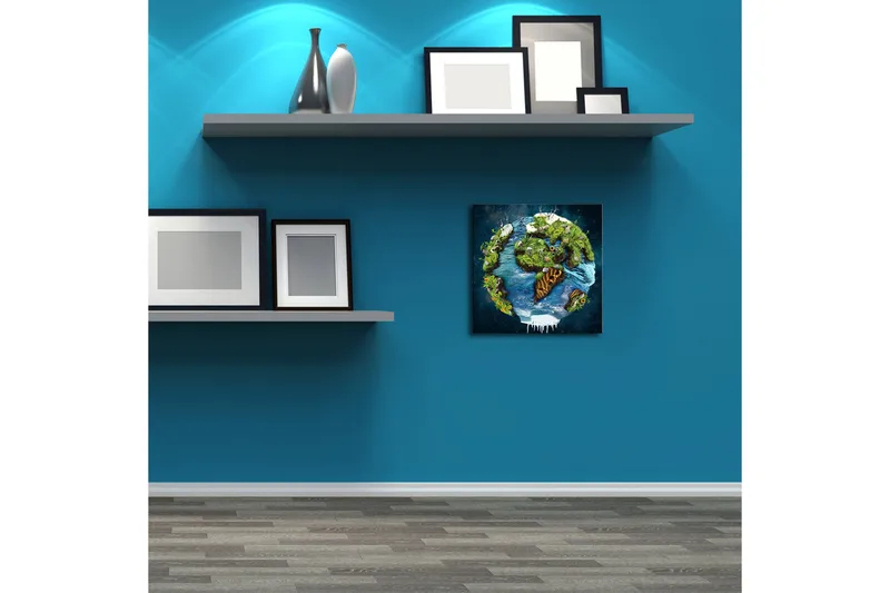 Canvastavla med LED-belysning 28x28 cm - Jorden med grönskande landskap och vattenytor - Grön / Blå / Brun - Inredning - Tavlor & posters - Canvastavla