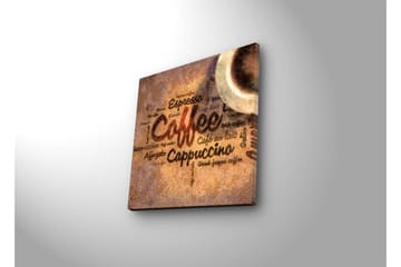 Canvastavla med LED-belysning 28x28 cm - Kaffeinspirerat konstverk med text och kaffekoppar - Brun / Beige / Svart - Inredning - Tavlor & posters - Canvastavla
