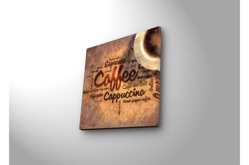 Canvastavla med LED-belysning 28x28 cm - Kaffeinspirerat konstverk med text och kaffekoppar - Brun / Beige / Svart - Inredning - Tavlor & posters - Canvastavla