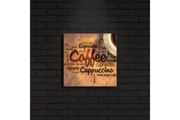 Canvastavla med LED-belysning 28x28 cm - Kaffeinspirerat konstverk med text och kaffekoppar - Brun / Beige / Svart - Inredning - Tavlor & posters - Canvastavla