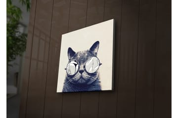 Canvastavla med LED-belysning 28x28 cm - Katt med solglasögon - Grå / Vit / Svart - Inredning - Tavlor & posters - Canvastavla