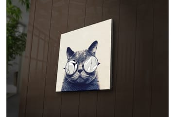 Canvastavla med LED-belysning 28x28 cm - Katt med solglasögon - Grå / Vit / Svart - Inredning - Tavlor & posters - Canvastavla