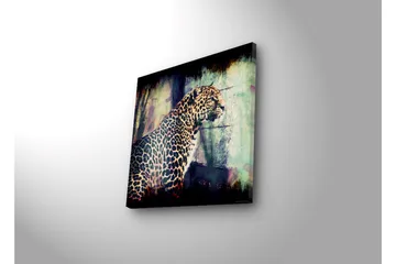 Canvastavla med LED-belysning 28x28 cm - Leopard som stolt står med blicken riktad framåt - Guld / Grön / Svart - Inredning - Tavlor & posters - Canvastavla