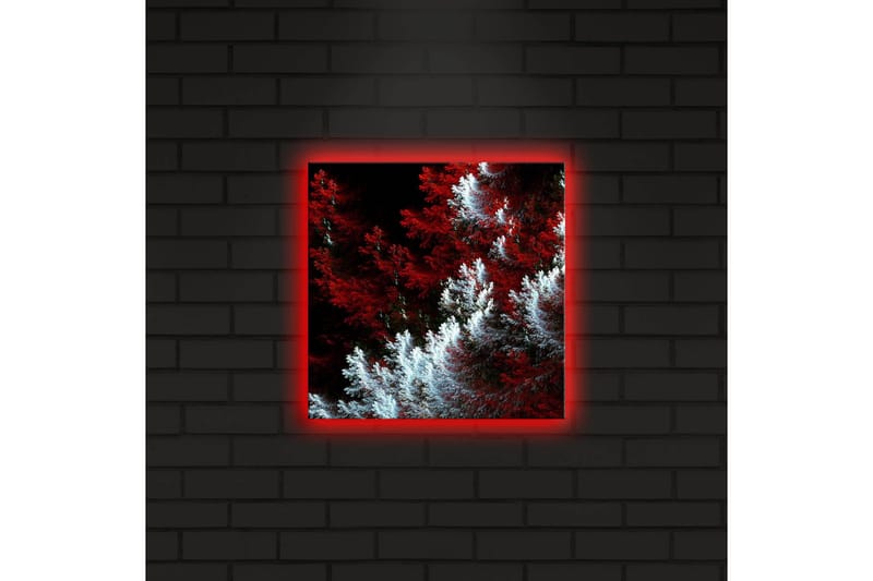 Canvastavla med LED-belysning 28x28 cm - Ljus och mörk skog med röda och vita inslag - Röd / Vit - Inredning - Tavlor & posters - Canvastavla