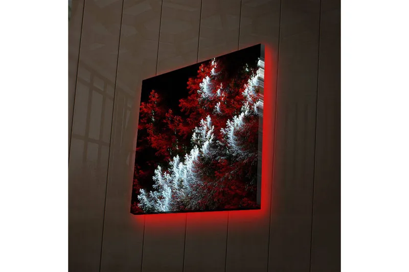 Canvastavla med LED-belysning 28x28 cm - Ljus och mörk skog med röda och vita inslag - Röd / Vit - Inredning - Tavlor & posters - Canvastavla