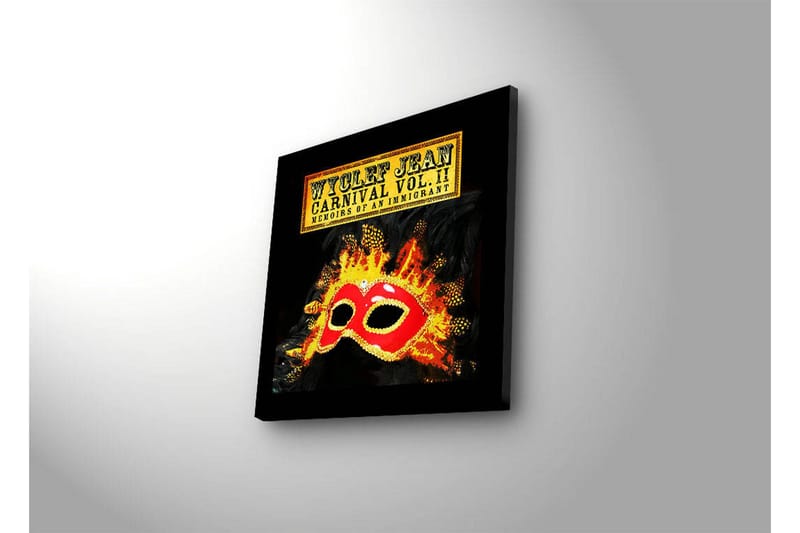 Canvastavla med LED-belysning 28x28 cm - Mask med färgglada detaljer och flammande bakgrund - Röd / Orange / Svart - Inredning - Tavlor & posters - Canvastavla