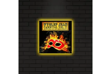 Canvastavla med LED-belysning 28x28 cm - Mask med färgglada detaljer och flammande bakgrund - Röd / Orange / Svart - Inredning - Tavlor & posters - Canvastavla