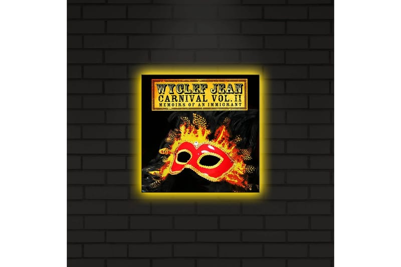 Canvastavla med LED-belysning 28x28 cm - Mask med färgglada detaljer och flammande bakgrund - Röd / Orange / Svart - Inredning - Tavlor & posters - Canvastavla