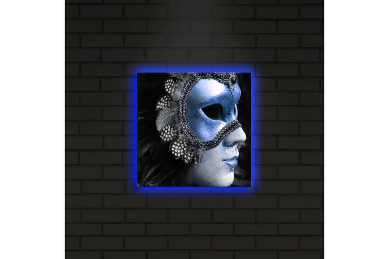 Canvastavla med LED-belysning 28x28 cm - Maskerad kvinna med en glittrande blå mask - Blå / Svart - Inredning - Tavlor & posters - Canvastavla