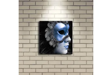 Canvastavla med LED-belysning 28x28 cm - Maskerad kvinna med en glittrande blå mask - Blå / Svart - Inredning - Tavlor & posters - Canvastavla
