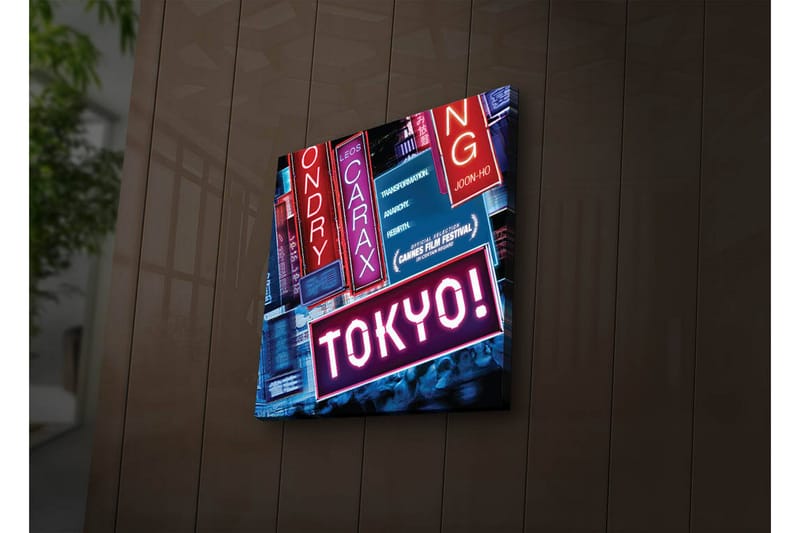 Canvastavla med LED-belysning 28x28 cm - Neonljus med texten TOKYO!, Rosa / Blå / Röd