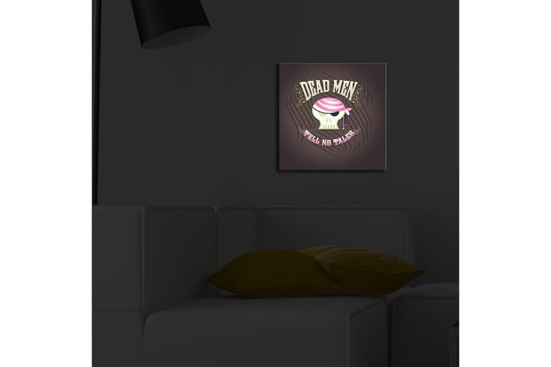Canvastavla med LED-belysning 28x28 cm - Skalle med pirathatt och texten DEAD MEN TELL NO TALES - Grön / Rosa / Svart - Inredning - Tavlor & posters - Canvastavla