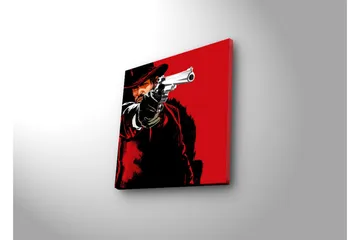 Canvastavla med LED-belysning 28x28 cm - Skarp porträtt av en revolverman med pistol i hand - Röd / Svart - Inredning - Tavlor & posters - Canvastavla
