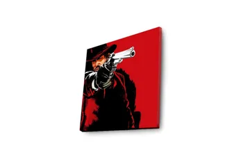 Canvastavla med LED-belysning 28x28 cm - Skarp porträtt av en revolverman med pistol i hand - Röd / Svart - Inredning - Tavlor & posters - Canvastavla