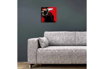 Canvastavla med LED-belysning 28x28 cm - Skarp porträtt av en revolverman med pistol i hand - Röd / Svart - Inredning - Tavlor & posters - Canvastavla