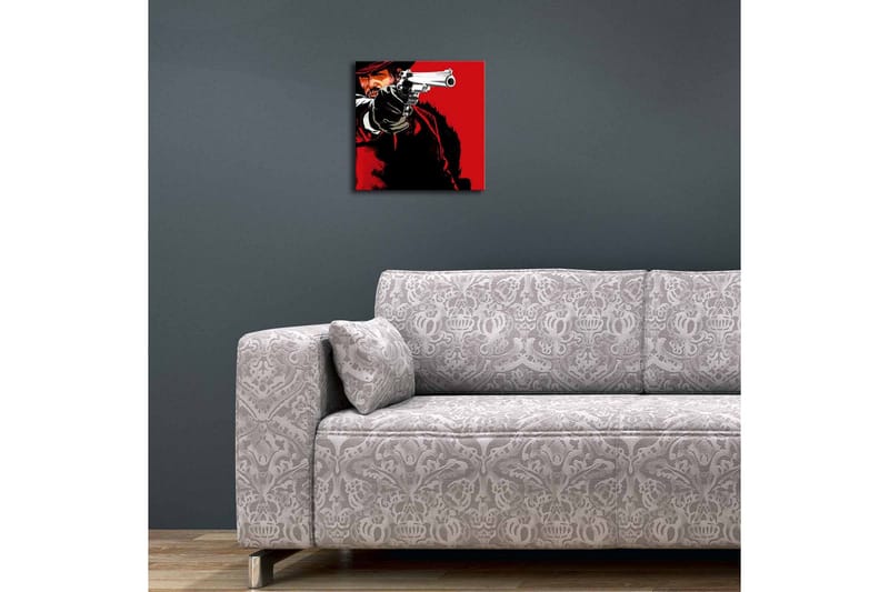 Canvastavla med LED-belysning 28x28 cm - Skarp porträtt av en revolverman med pistol i hand - Röd / Svart - Inredning - Tavlor & posters - Canvastavla