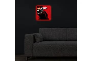 Canvastavla med LED-belysning 28x28 cm - Skarp porträtt av en revolverman med pistol i hand - Röd / Svart - Inredning - Tavlor & posters - Canvastavla
