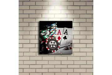 Canvastavla med LED-belysning 28x28 cm - Spelkort och pokerchips i fokus - Svart / Röd / Grön - Inredning - Tavlor & posters - Canvastavla