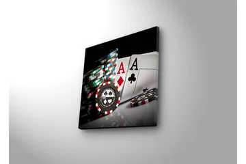 Canvastavla med LED-belysning 28x28 cm - Spelkort och pokerchips i fokus - Svart / Röd / Grön - Inredning - Tavlor & posters - Canvastavla