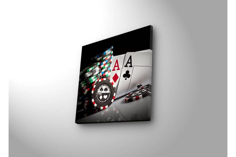 Canvastavla med LED-belysning 28x28 cm - Spelkort och pokerchips i fokus - Svart / Röd / Grön - Inredning - Tavlor & posters - Canvastavla