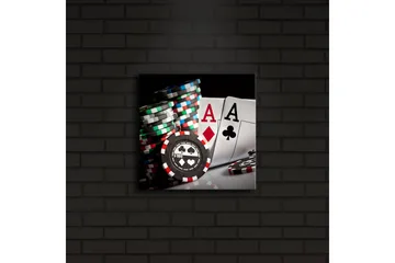 Canvastavla med LED-belysning 28x28 cm - Spelkort och pokerchips i fokus - Svart / Röd / Grön - Inredning - Tavlor & posters - Canvastavla