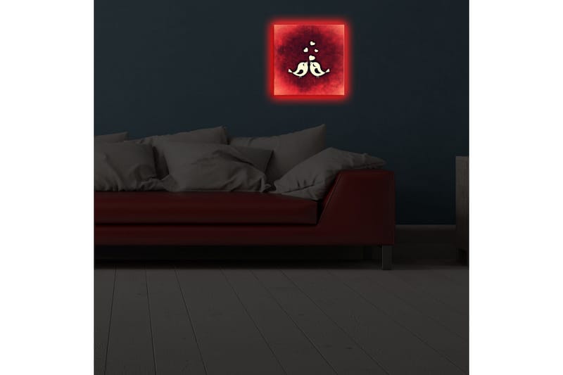 Canvastavla med LED-belysning 28x28 cm - Stiliserade fåglar i en abstrakt komposition - Röd / Vit - Inredning - Tavlor & posters - Canvastavla