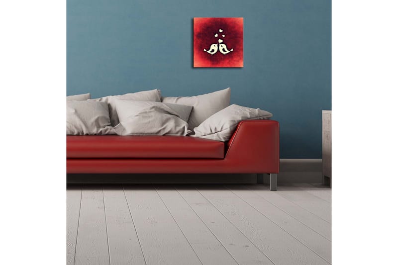 Canvastavla med LED-belysning 28x28 cm - Stiliserade fåglar i en abstrakt komposition - Röd / Vit - Inredning - Tavlor & posters - Canvastavla