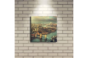 Canvastavla med LED-belysning 28x28 cm - Utsikt över en stad med en flod och broar - Grön / Blå / Beige - Inredning - Tavlor & posters - Canvastavla