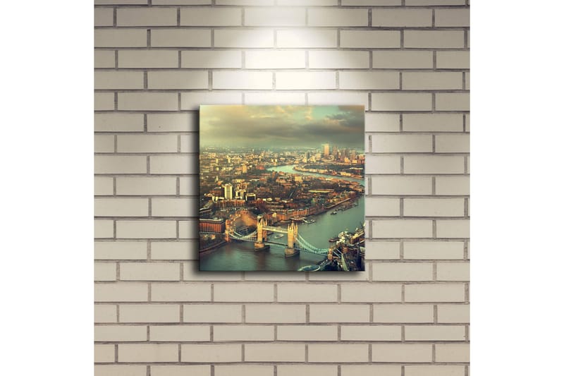 Canvastavla med LED-belysning 28x28 cm - Utsikt över en stad med en flod och broar - Grön / Blå / Beige - Inredning - Tavlor & posters - Canvastavla