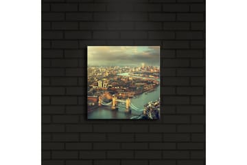 Canvastavla med LED-belysning 28x28 cm - Utsikt över en stad med en flod och broar - Grön / Blå / Beige - Inredning - Tavlor & posters - Canvastavla