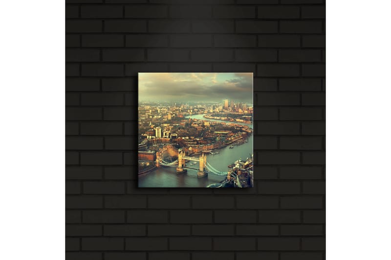 Canvastavla med LED-belysning 28x28 cm - Utsikt över en stad med en flod och broar - Grön / Blå / Beige - Inredning - Tavlor & posters - Canvastavla